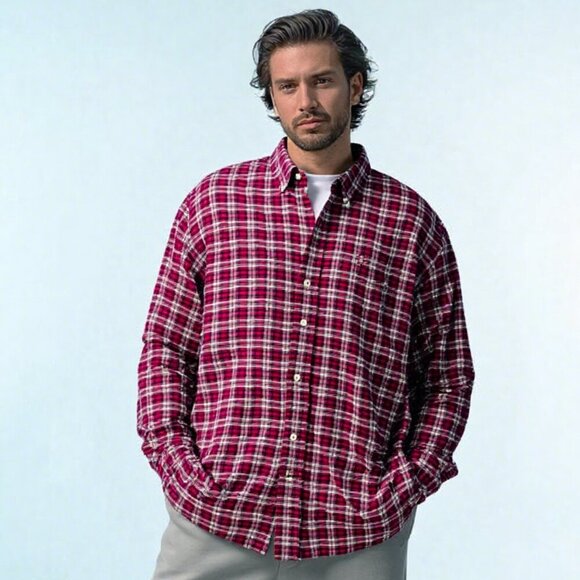 Eddie Bauer X-Large Red White Plaid Flannel Button Down Classic Warm Cozy Shirt - Picture 1 of 9